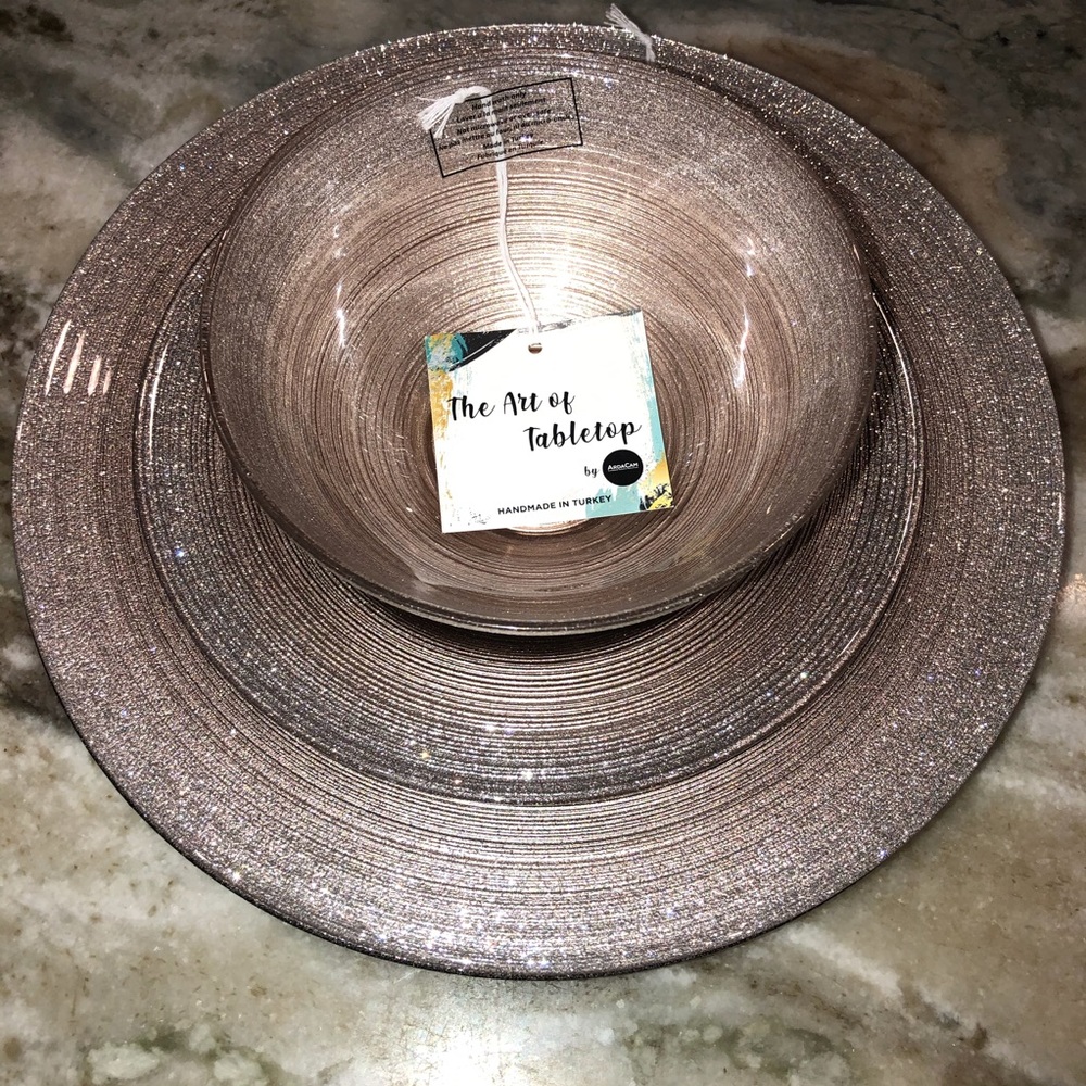 Turkish Glass Rose Pink Silver 11” Dinner Plates 4 - Picture 7 of 9